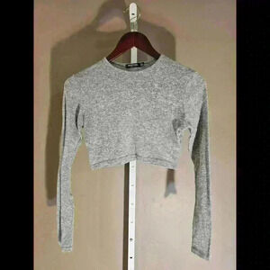 Nasty Gal Gray Cropped Long Sleeve Top
